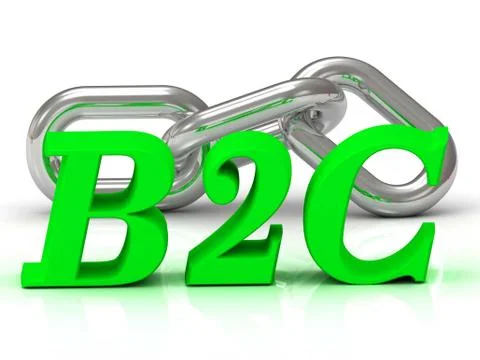 B2C- inscription of color letters and Silver chain of the section on white ba Stock Illustration