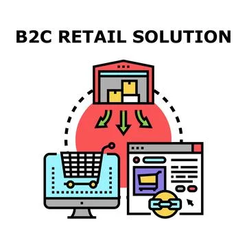 B2c retail solution integrating online shopping and warehouse delivery Stock Illustration
