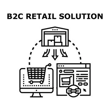 B2c retail solution integrating online shopping and warehouse delivery Stock Illustration