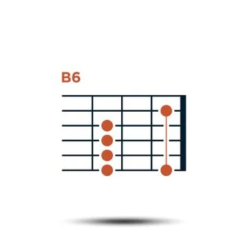 B6, Basic Guitar Chord Chart Icon Vector Template Stock Illustration