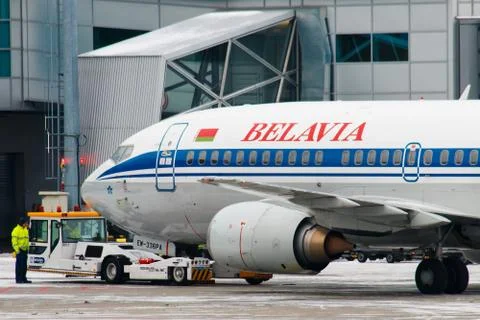 B737  Belavia wait for pushback and clearence for taxi Stock Photos