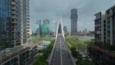 Ba Son Bridge and Modern Ho Chi Minh City Skyline, Vietnam Stock Footage 340973951
