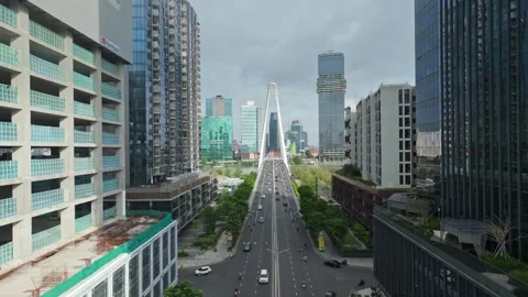 Ba Son Bridge and Modern Saigon Skyline in Ho Chi Minh City Stock Footage 340974070