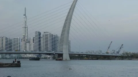 Ba Son Bridge on Sai Gon river Stock Footage 242350290