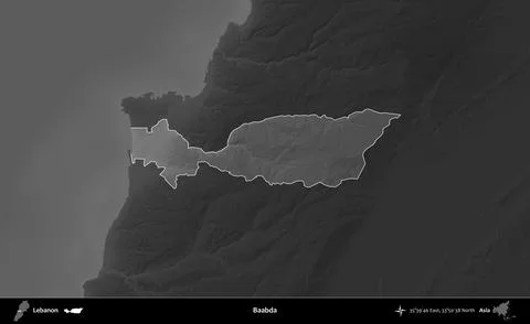 Baabda highlighted, Lebanon. Grayscale Stock Illustration