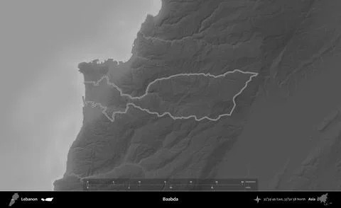 Baabda outlined, Lebanon. Grayscale Stock Illustration