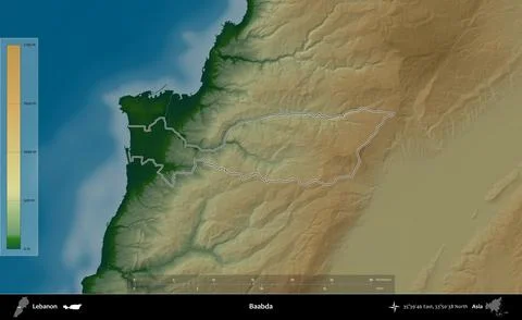 Baabda outlined, Lebanon. Physical Stock Illustration
