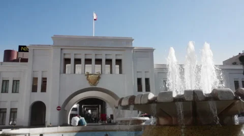 Bab Al- Bahrain Souk Gate, closer framing to the fountain. Stock Footage 60061113