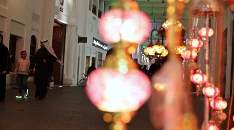 Bab Al- Bahrain Souk Gate at night, Manama 02 Stock Footage 61986181