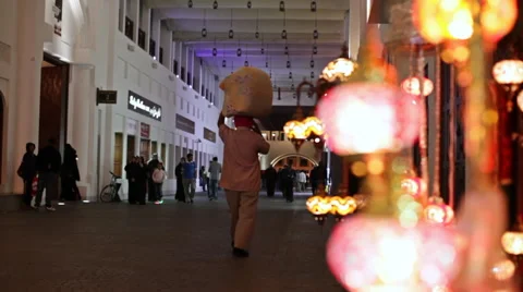 Bab Al- Bahrain Souk Gate at night, Manama 01 Stock Footage 61986192