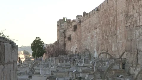 Bab al-Rahma Cemetery, Old City Eastern Wall, Jerusalem, Israel Stock Footage 323967440