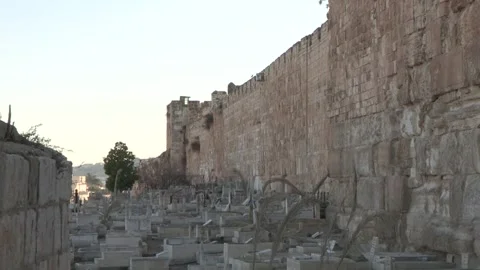 Bab al-Rahma Cemetery, Old City Eastern Wall, Jerusalem, Israel Stock Footage 323967498