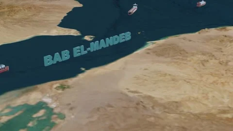 Bab el Mandeb Geographic Map showing Red Sea Entry 4K Video stock 332456631
