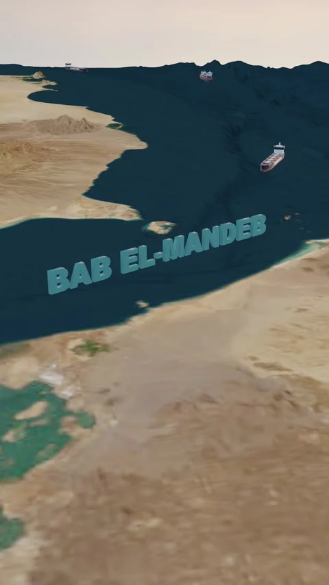 Bab el Mandeb Geographic Map showing Red Sea Entry 4K 9.16 Vertical Video stock 332456633