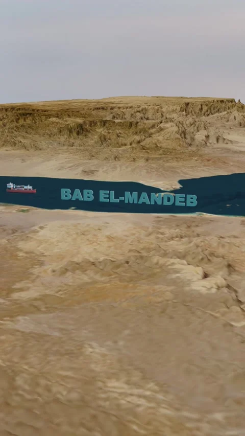 Bab el Mandeb Global Trade 4K Oil Tanker and Cargo Traffic 9.16 Vertical Stock Footage 332321383