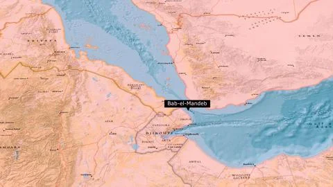 Bab-el-Mandeb Map Animation Wide View Djibouti Eritrea Yemen Region Stock Photos