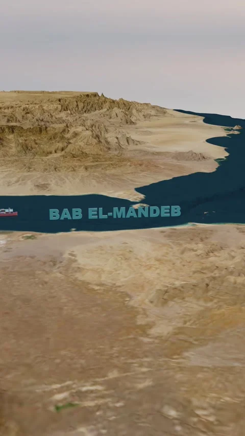 Bab el Mandeb Narrow Passage 4K Shipping Lane Visualization Vertical Video stock 336504186