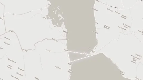 Bab el Mandeb strait map visualization zoom out with lines connecting Yemen.. Stock-Footage 345730661