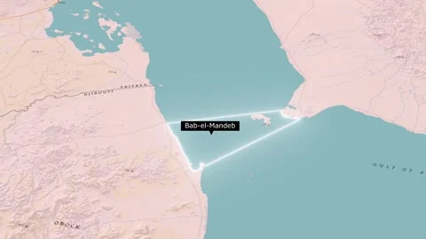 Bab-el-Mandeb Strait Map Animation Highlighting Maritime Chokepoint Region Stock Footage 346246734