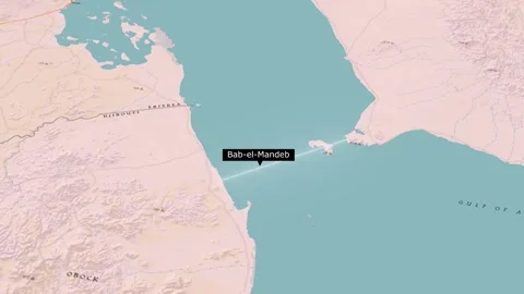 Bab-el-Mandeb Strait Map Animation Showing Distance Line Between Coastlines Stock Footage 346246756