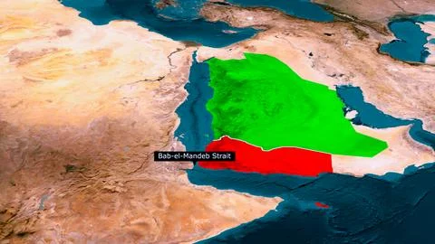 Bab-el-Mandeb Strait Map Animation Saudi Arabia Yemen Border Highlight Stock Photos