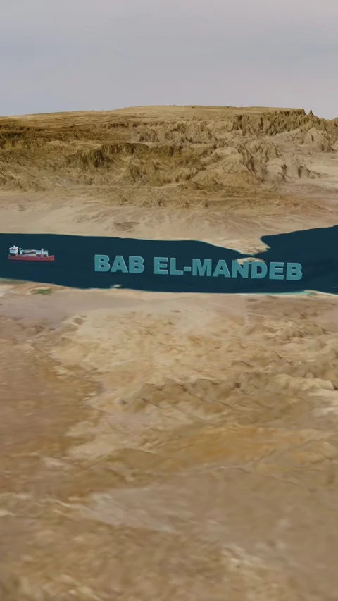 Bab el Mandeb Strait Maritime Shipping Route 4K Animation 9.16 Vertical Stock Footage 332130004