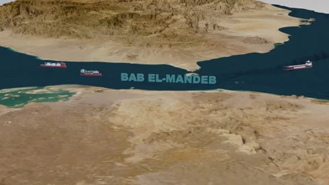 Bab el Mandeb Strait Maritime Shipping Route 4K Animation Stock Footage 332130006