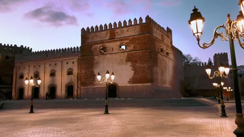 Bab Rouah Square at night in Rabat, the capital of Morocco Video stock 303966477