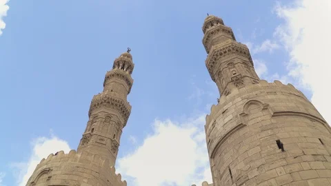 Bab Zuweila gate tower, one of three remaining gates of the old city of Cairo Stock Footage 126128037