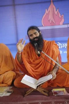 Baba Ramdev Reading scriptures in Patanjali Yogapeeth haridwar at uttar pr... Stock Photos