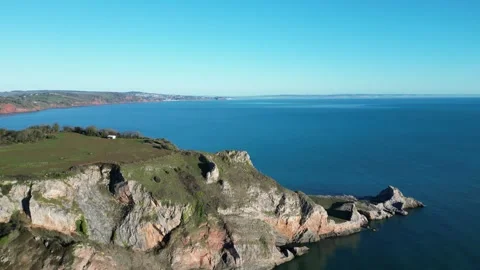 Babbacombe, South Devon, England: DRONE VIEWS: Anstey's Cove &amp; Coastline Stock Footage 273858575