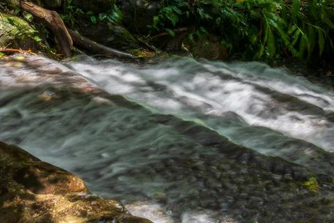 The babbling brook flows over the rocks Stock Photos