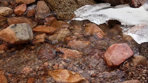 Babbling Brook Mountain Stream with Ice Stock Footage 72694382