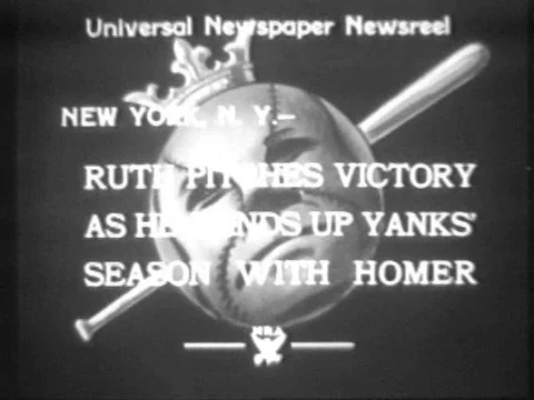 Babe Ruth pitches, then hits a home run in 1933. Stock Footage 83250411