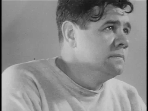 B/W 1935 close up Babe Ruth winking at camera Stock Footage Video