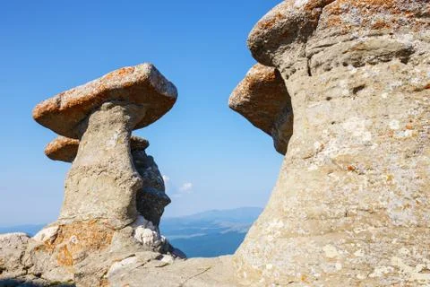 Babele - Geomorphologic rocky structures in Bucegi Mountains, Romania 스톡 사진