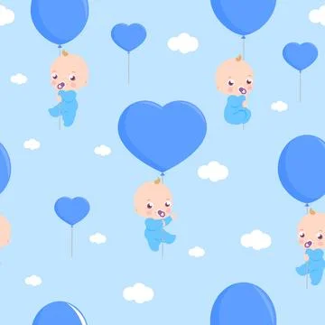 Babies with blue balloons.  Seamless pattern. Vector Illustration Stock Illustration