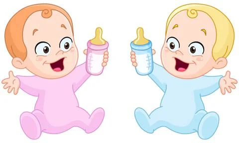 Babies with bottles Illustrazione stock