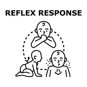 Babies demonstrating various infant reflex responses development Stock Illustration