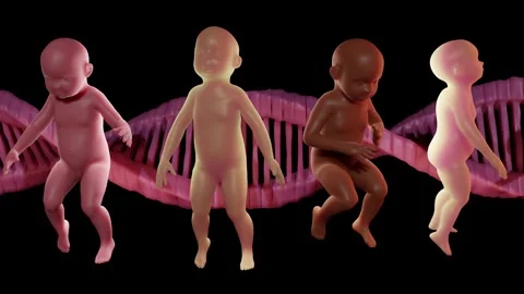 Babies with DNA strand in background. 3d animation render Stock Footage 249090909