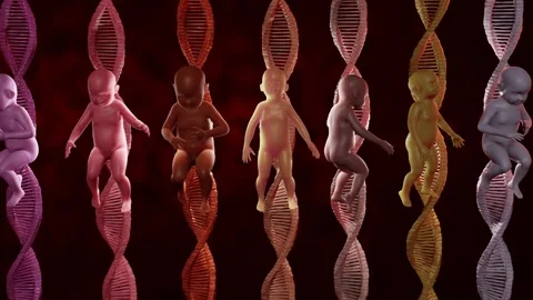 Babies with DNA strands in background. 3d animation render Stock Footage 249090921