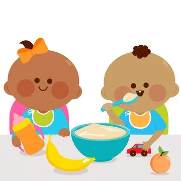 Babies eating breakfast. Vector illustration Stock Illustration