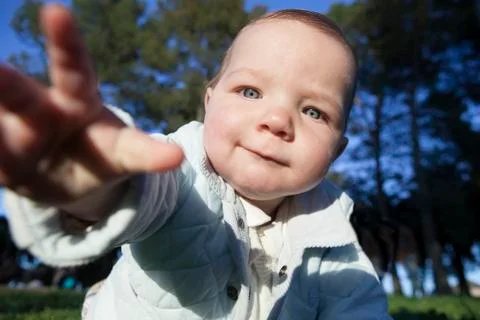 Babies grabbing everyhing Stock Photos