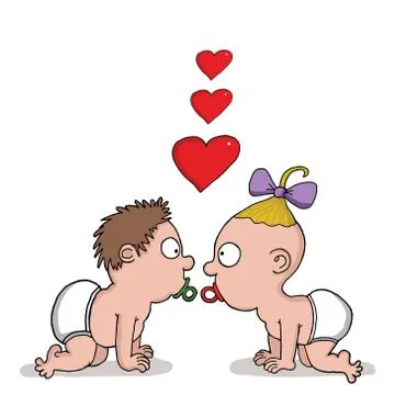 Babies in Love Stock Illustration