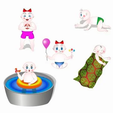 Babies moving and plays in different ways Stock Illustration