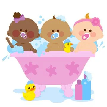 Babies in a tub taking a bath. Vector illustration Stock Illustration