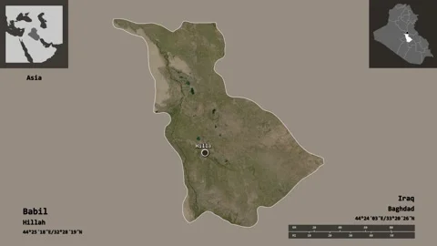 Babil location. Iraq. Satellite map | Stock Video | Pond5