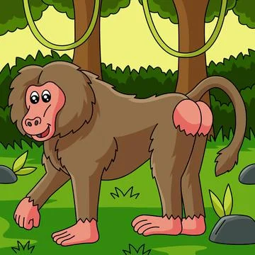 Baboon Cartoon Vector Colored Illustration Stock Illustration