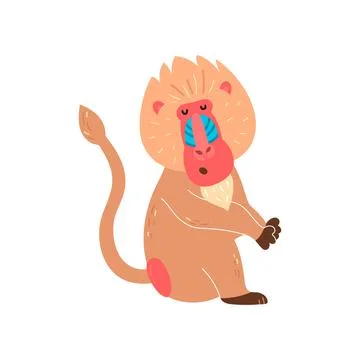 Baboon with a happy face, vector illustration on a white background Stock Illustration