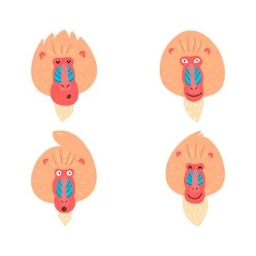 Baboon with a happy face, vector illustration on a white background Stock Illustration